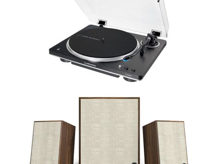 Audio Technica AT-LP70XBT Fully Automatic Bluetooth Wireless Turntable Black with Klipsch Heritage ProMedia 2.1 Bluetooth Speaker System Walnut HiFi Package For Discount