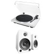 Audio Technica AT-LP70XBT Fully Automatic Bluetooth Wireless Turntable with Kanto YU4 140W Powered Bookshelf Speakers HiFi Package White Online now