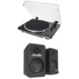 Audio Technica AT-LP70XBT Fully Automatic Bluetooth Wireless Turntable with Kanto ORA 100W Powered Reference Speakers HiFi Package Black Online now