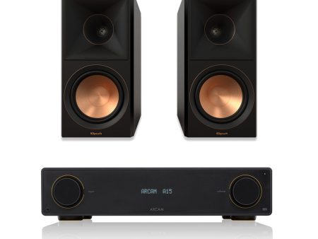 Arcam Radia A15 Integrated Amplifier with Klipsch RP-600M II Bookshelf Speakers HiFi Package Black Hot on Sale