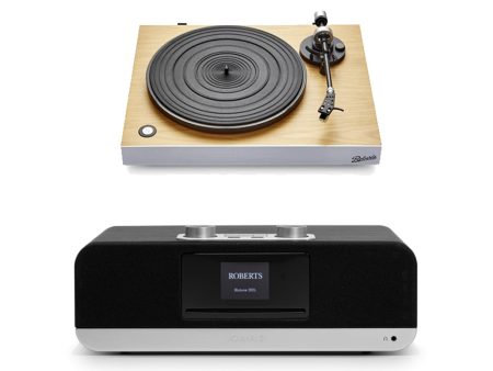 Roberts Stylus Luxe Direct Drive Turntable and Blutune 300L DAB+ BT CD USB Sound System Black HiFi Package For Sale