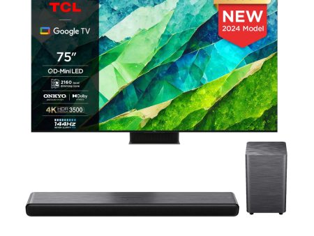 TCL 75C855K 75 Inch C855K 4K UHD QLED Mini LED Smart TV and S55H Dolby Atmos Soundbar with Subwoofer Bundle 2024 on Sale