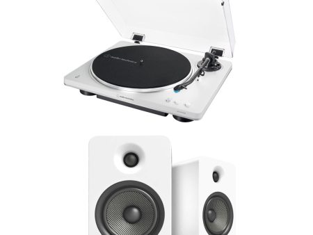 Audio Technica AT-LP70XBT Fully Automatic Bluetooth Wireless Turntable with Kanto YU6 200W Powered Bookshelf Speakers HiFi Package White on Sale