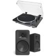 Audio Technica AT-LP70XBT Fully Automatic Bluetooth Wireless Turntable with Kanto ORA4 140W Powered Reference Speakers HiFi Package Black on Sale