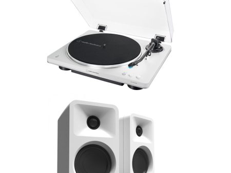 Audio Technica AT-LP70XBT Fully Automatic Bluetooth Wireless Turntable with Kanto ORA 100W Powered Reference Speakers HiFi Package White For Discount