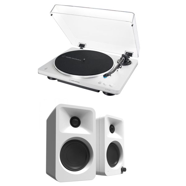 Audio Technica AT-LP70XBT Fully Automatic Bluetooth Wireless Turntable with Kanto ORA 100W Powered Reference Speakers HiFi Package White For Discount